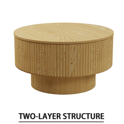 Natural Wood Circular Coffee Table - 29.5" Storage Table