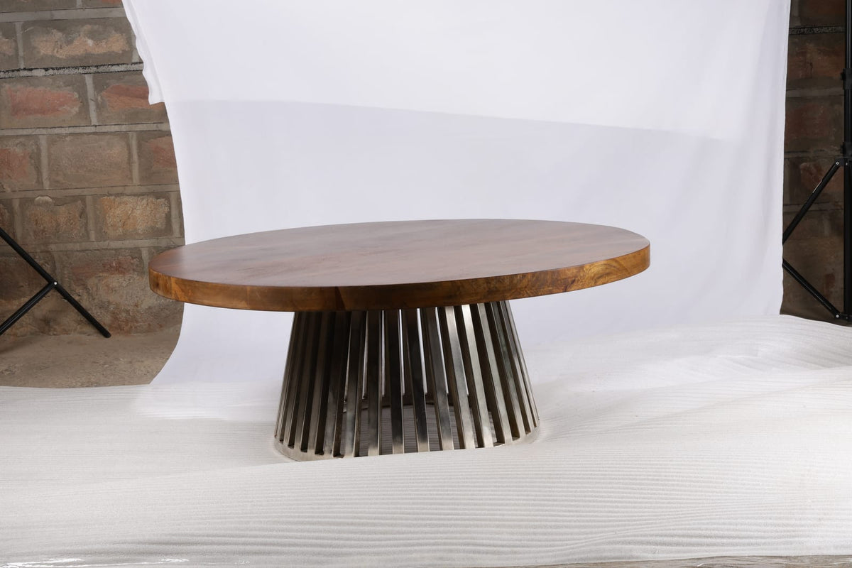 Brown Mango Wood Round Coffee Table - 47" Diameter for Living Room