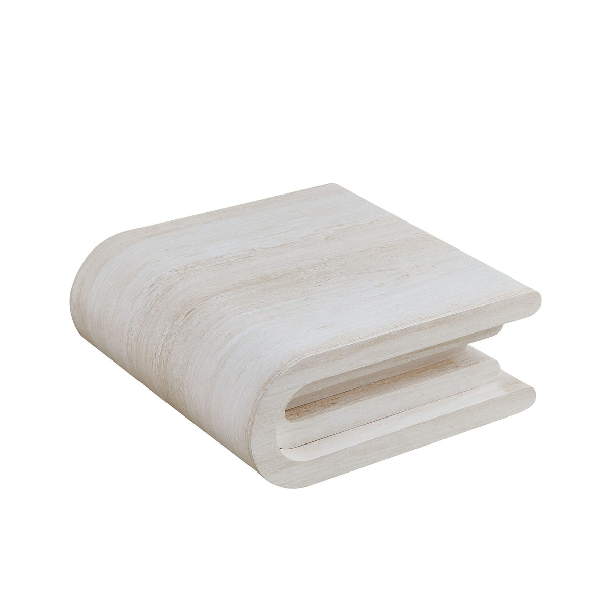33.86 Inch Square Faux Travertine Coffee Table - Beige MDF