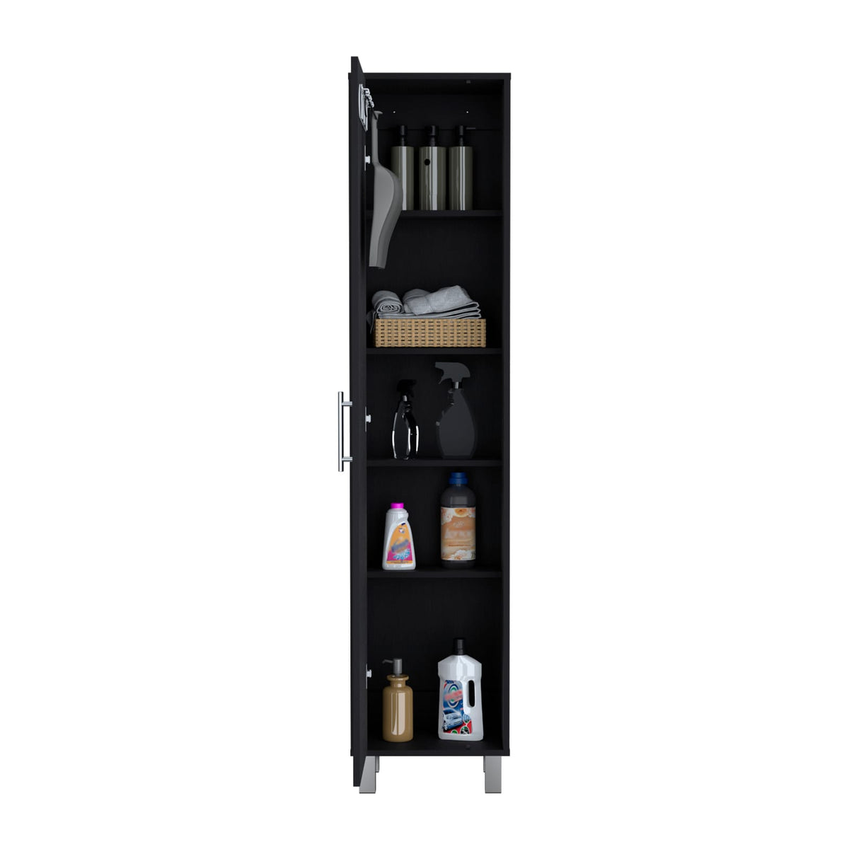 Laska 70" Tall Storage Cabinet - Black with Shelves for Living Room