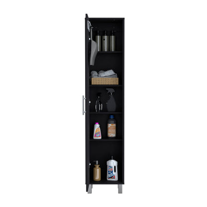 Laska 70" Tall Storage Cabinet - Black with Shelves for Living Room
