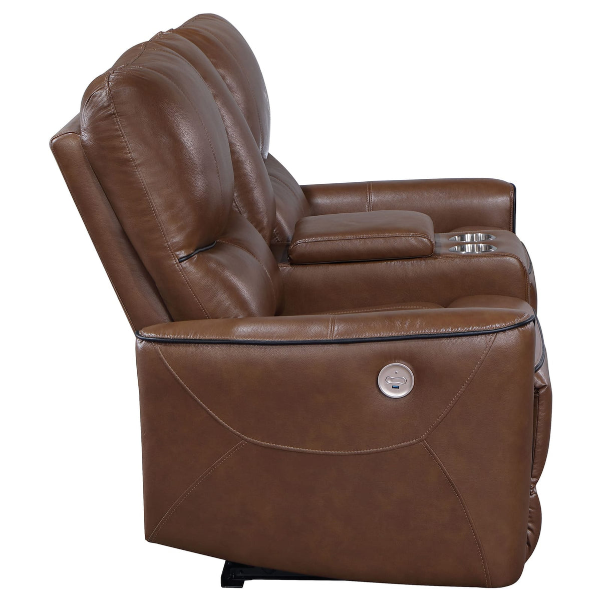Denson Loveseat - Brown Saddle Leatherette Power Reclining