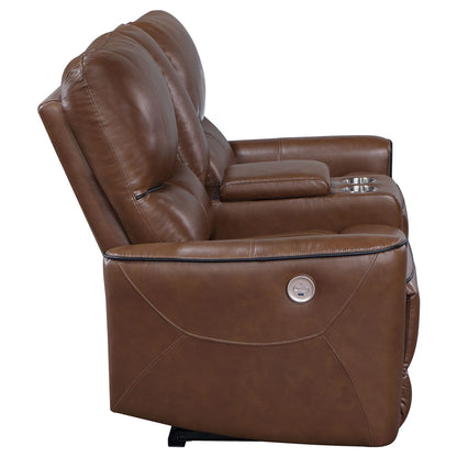 Denson Loveseat - Brown Saddle Leatherette Power Reclining