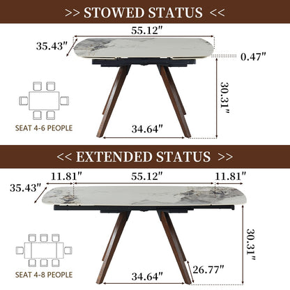 Expandable Dining Table - 8-10 Seats Sintered Stone Top for Dining Room