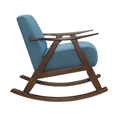 Modern Blue Rocking Chair - Solid Wood Frame, Dark Walnut Finish