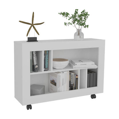 Console Table Cart, 5 Shelves, 4 Casters - White