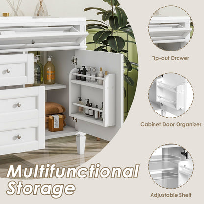 36" White Ceramic Bathroom Vanity with Storage - Modern Design