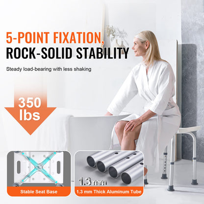 Adjustable Height Shower Stool - Silver+White Comfort Seat