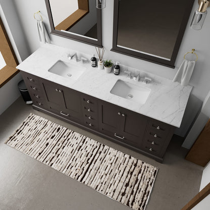 Espresso Double Bath Vanity - 84" W with Carrara Marble Top