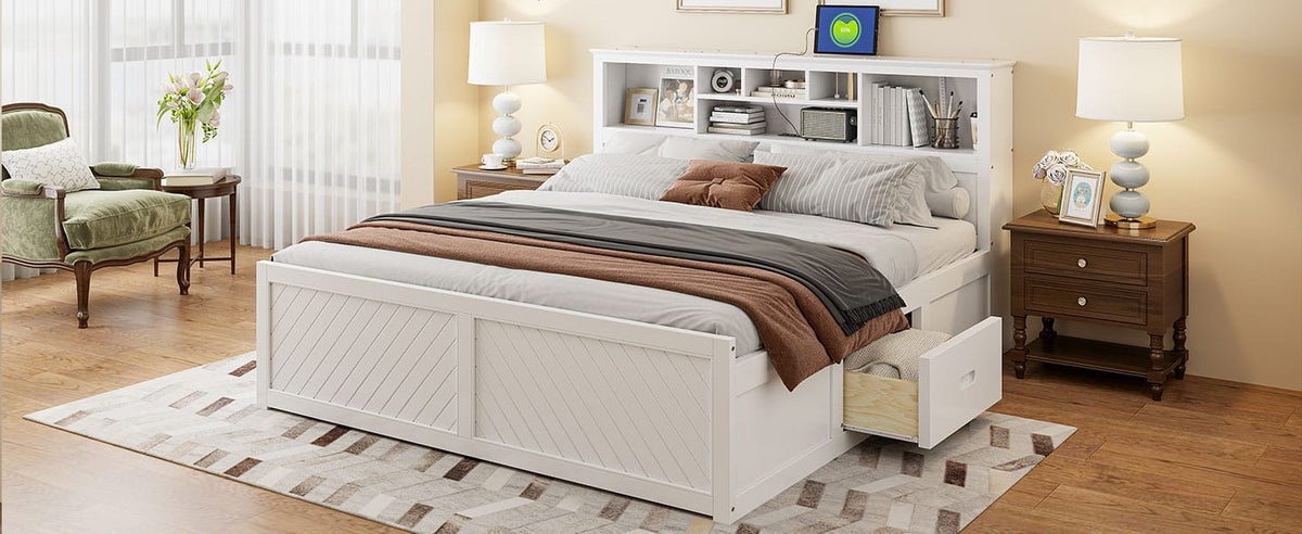 King Size White Wood Platform Bed Frame