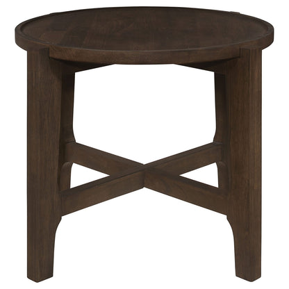 Mavis Dark Brown Round End Table - Solid Wood Storage