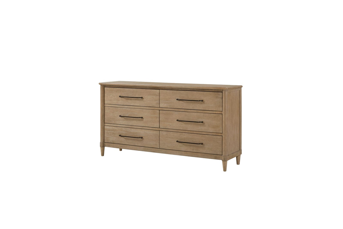 Solid Wood Sand Bedroom Dresser with 6 Storage Drawers