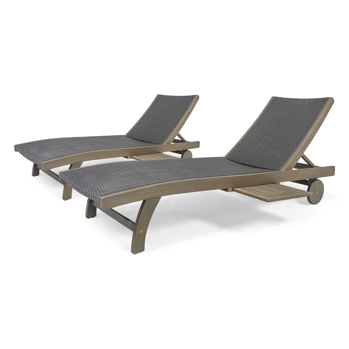 Grey Acacia Wood Chaise Lounge Set - 2 Piece Outdoor Patio