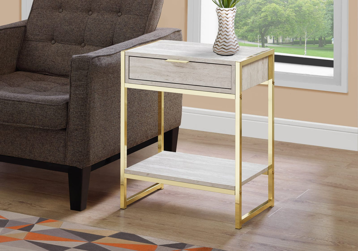 Beige Accent Table - Storage Drawer Side Table, Nightstand