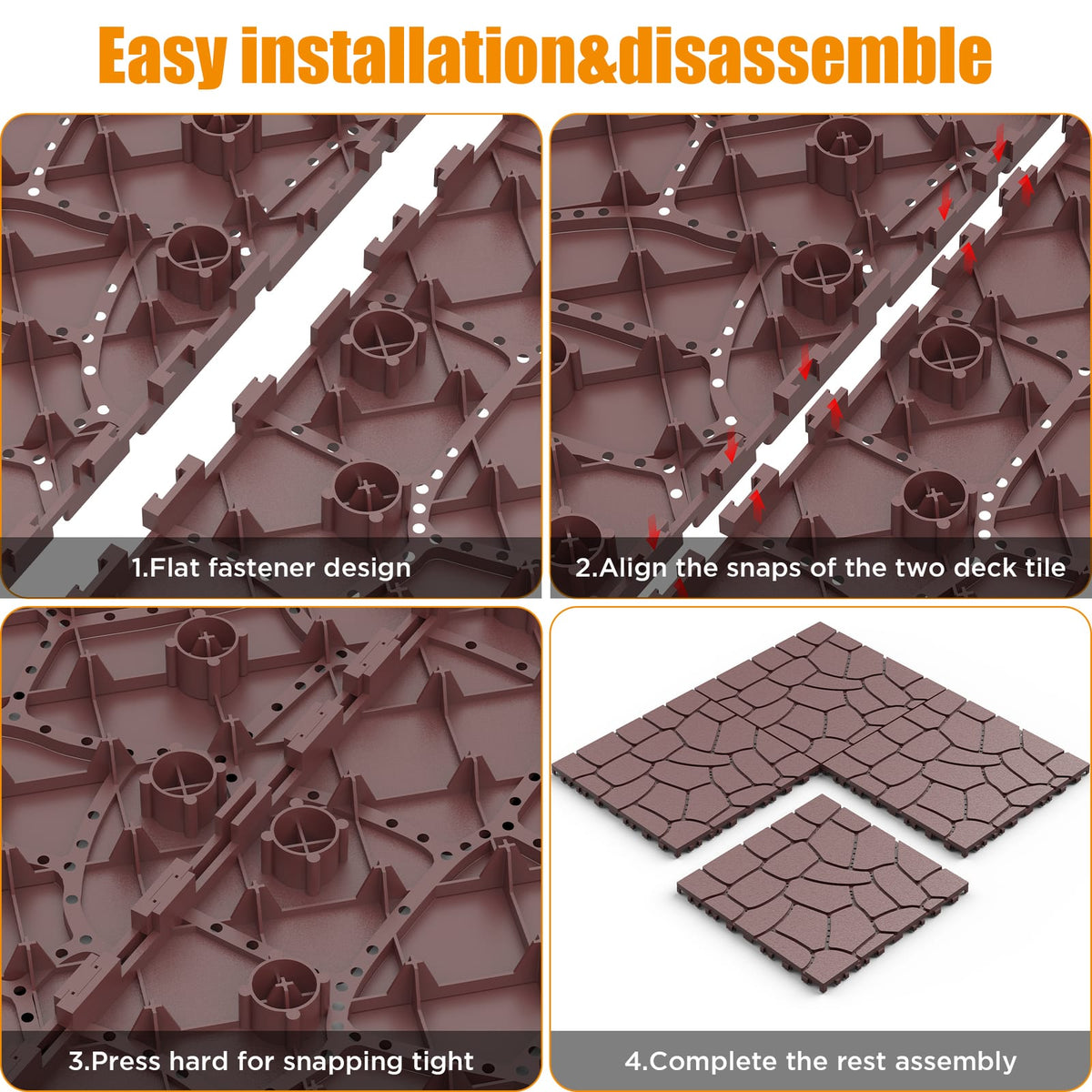 Red+Brown Stone Texture Patio Deck Tiles - 44 Piece DIY Flooring