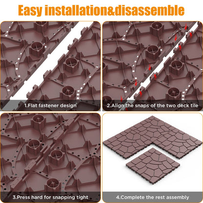 Red+Brown Stone Texture Patio Deck Tiles - 44 Piece DIY Flooring