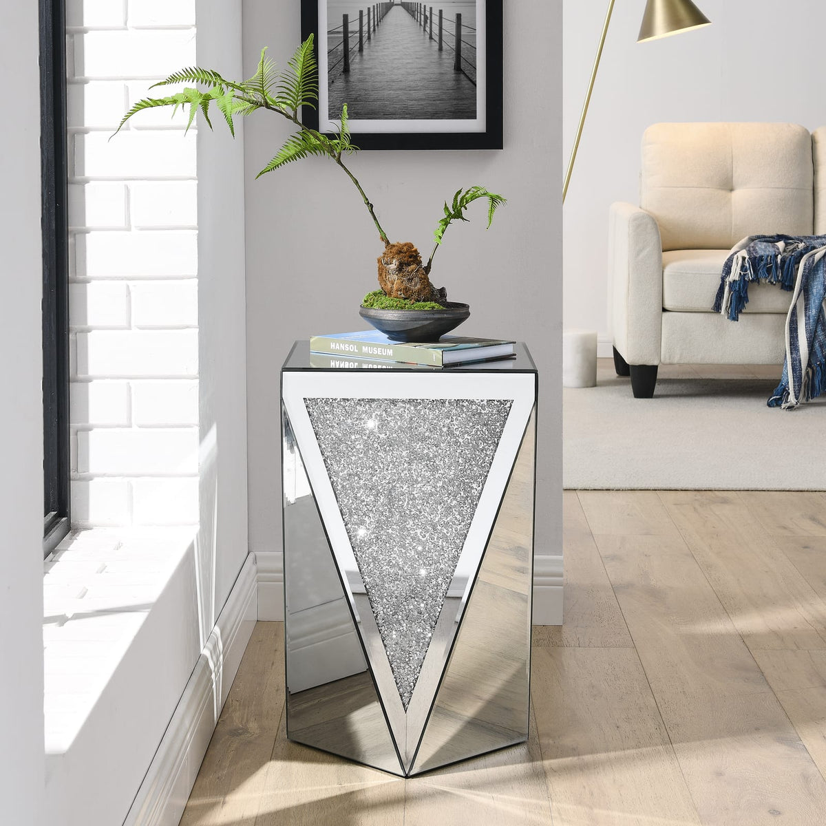 Silver Mirrored Coffee Table - Rectangular Desk & Chair Set