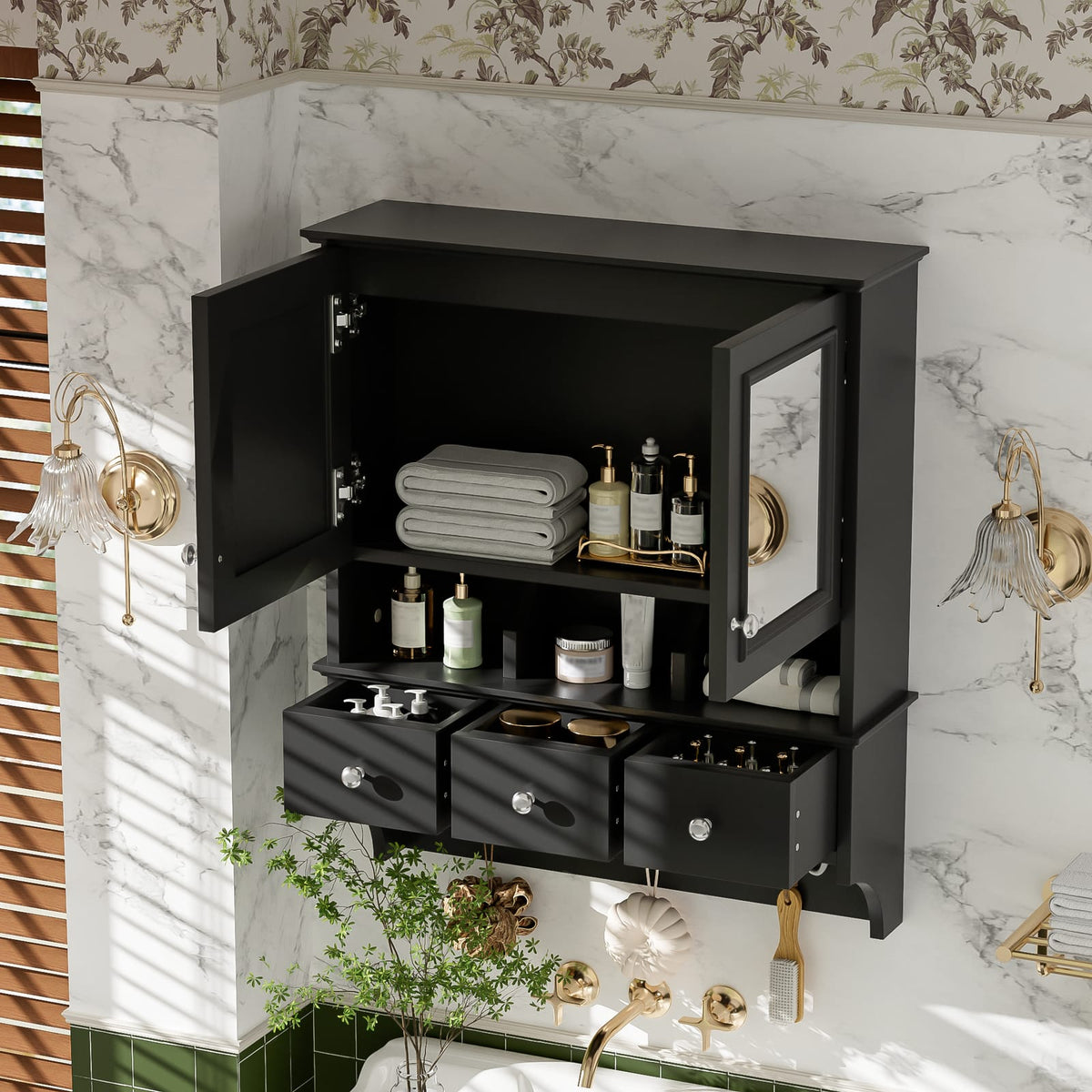 4-in-1 Bathroom Mirror Cabinet - Wall Mounted Storage