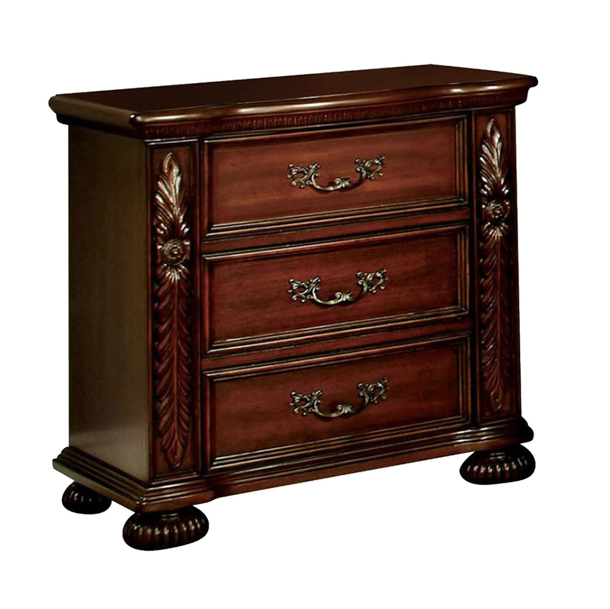 Brown Cherry 3 Drawer Bedside Cabinet Nightstand for Bedroom