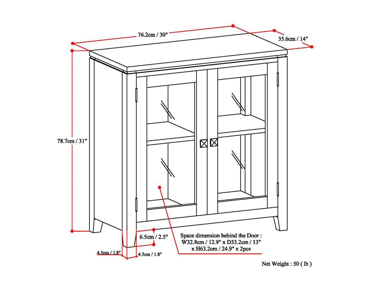 Solid Wood Storage Cabinet with Glass Doors in Black for Living Room