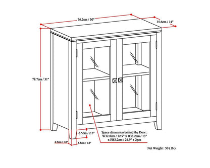 Solid Wood Storage Cabinet with Glass Doors in Black for Living Room