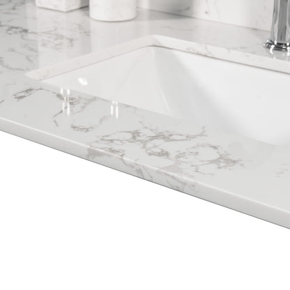 Montary Bathroom Vanity - Grey Stone Top, Carrara White Marble