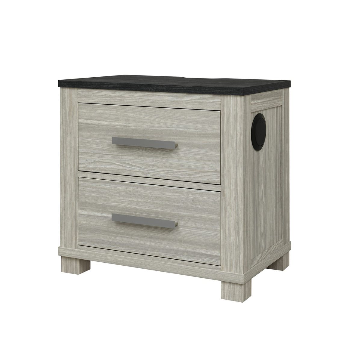 Beige Brown Farmhouse Nightstand with 2 Drawers