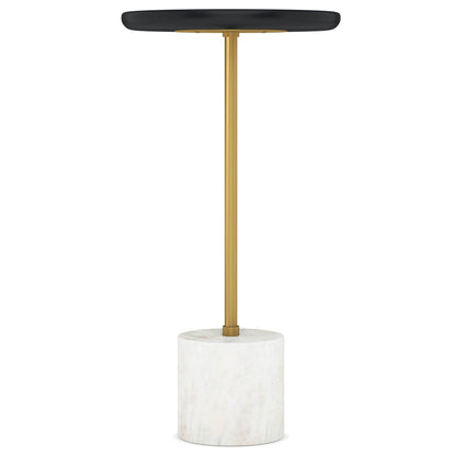 Black Marble & Mango Wood End Table - 12 Inch Round for Living Room