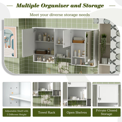 55 Inch Wall-Mounted Mirror Cabinet - White Bathroom Storage