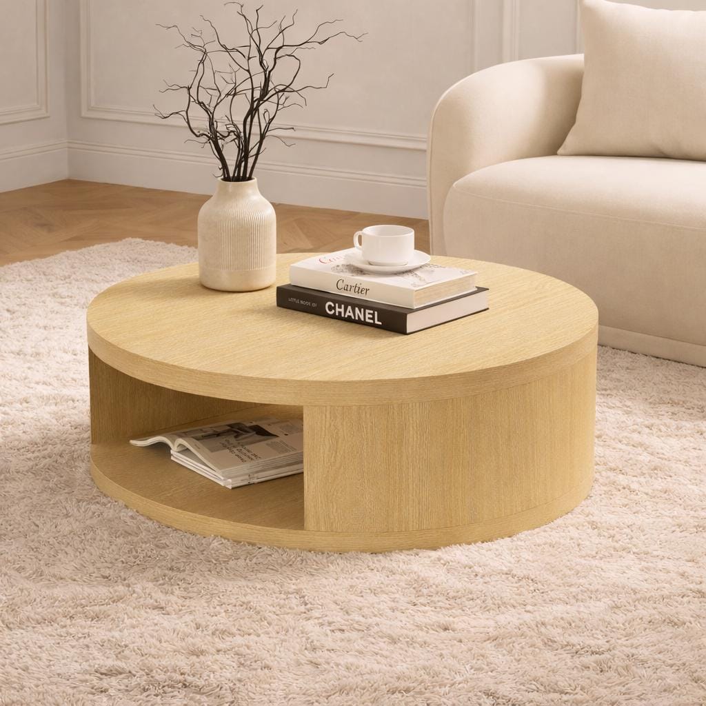 36 Round Oak Coffee Table with Storage