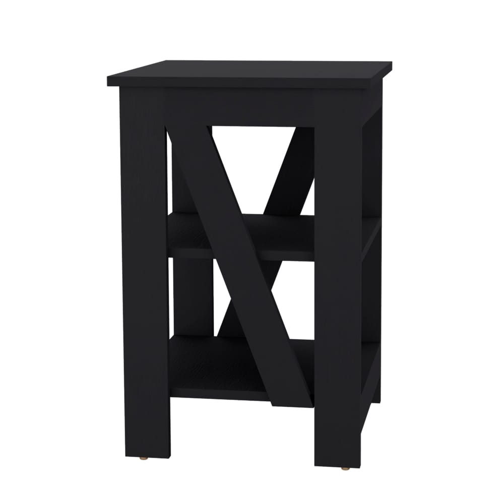 Black Engineered Wood Side Table - 15.7" x 15.7" for Living Room