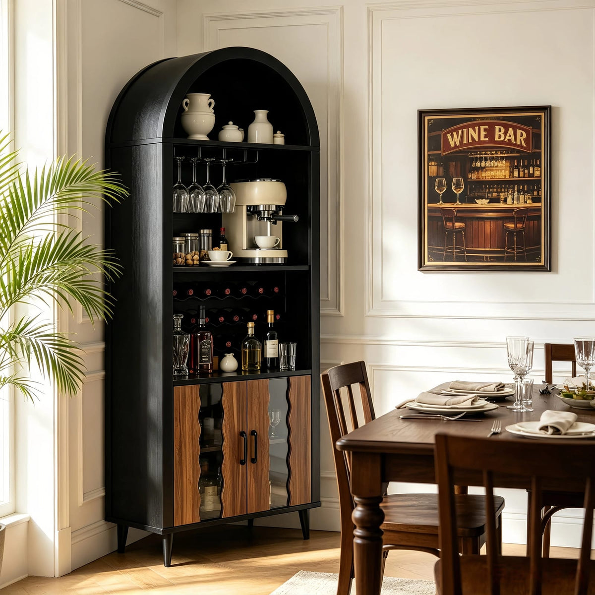 70.87" Farmhouse Wine Bar Cabinet - Black Natural MDF LVL