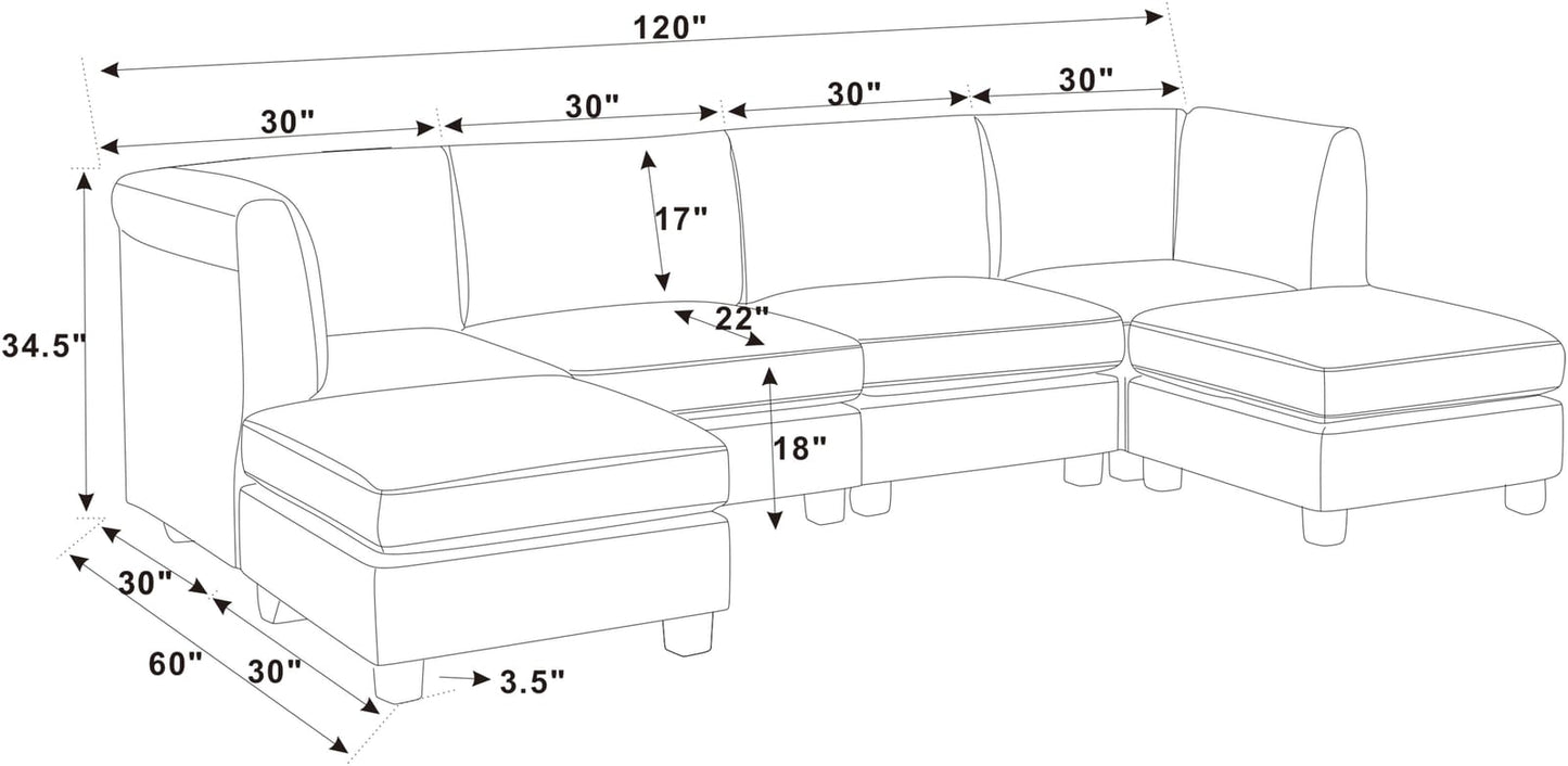 Dark Gray Modular Sectional Sofa - 6 Seat