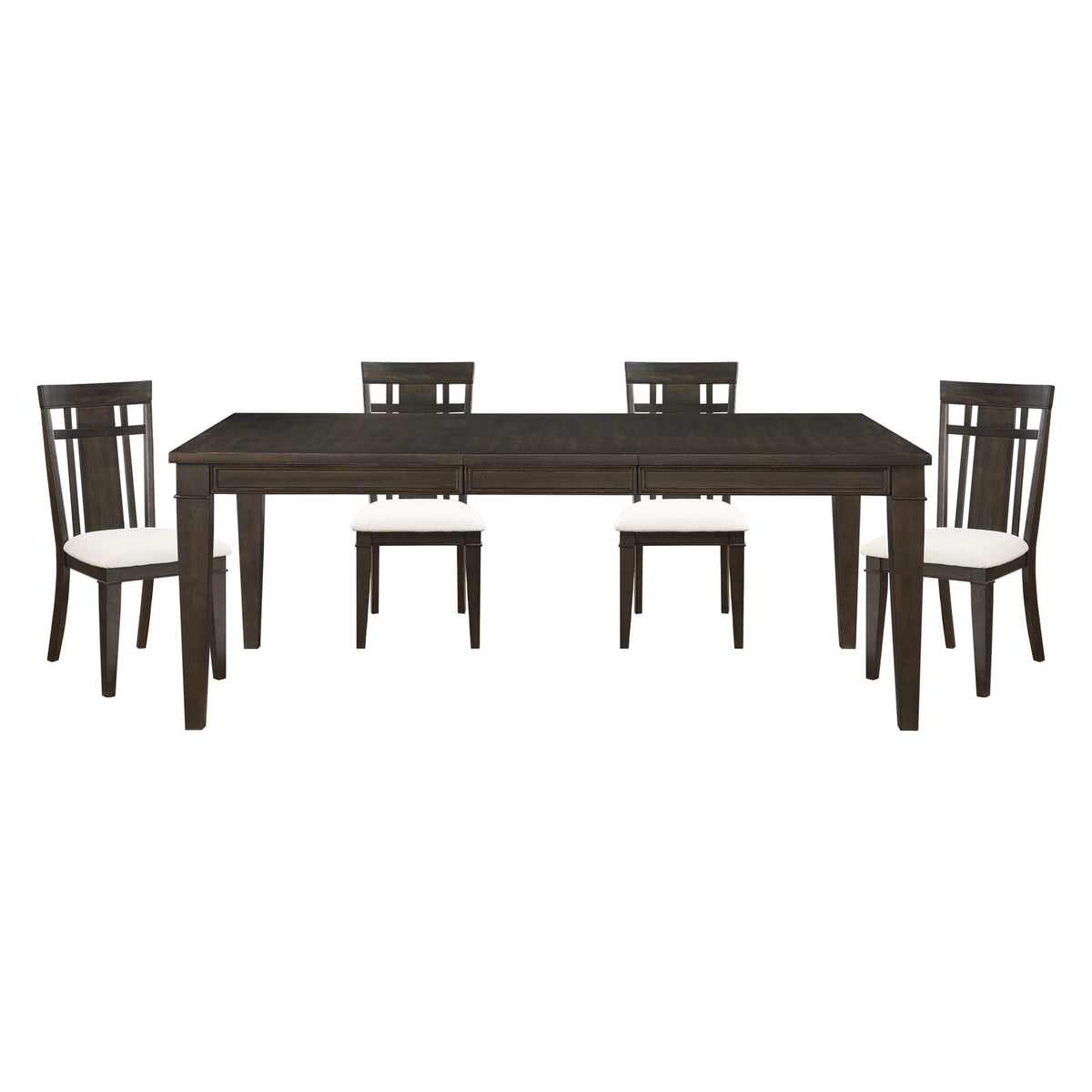 Dark Brown Oak Dining Set with Extendable Table and Four Chairs