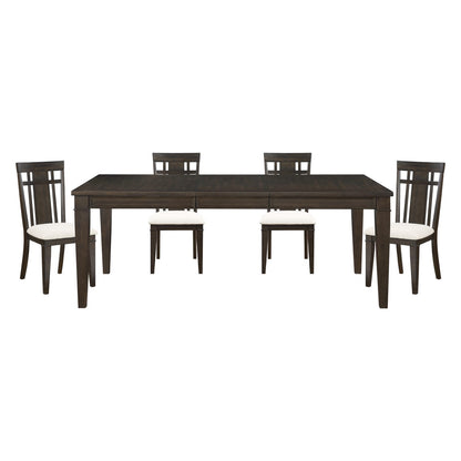 Dark Brown Oak Dining Set with Extendable Table and Four Chairs