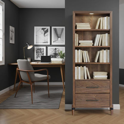 Tranquility Bookcase Pier - Walnut Finish, 30" Wide for Living Room