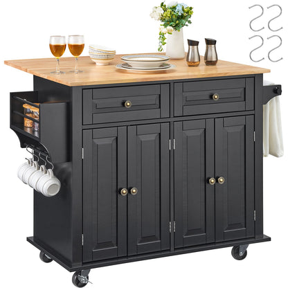 Black Rolling Kitchen Island Storage Cabinet with Drawers and Shelves