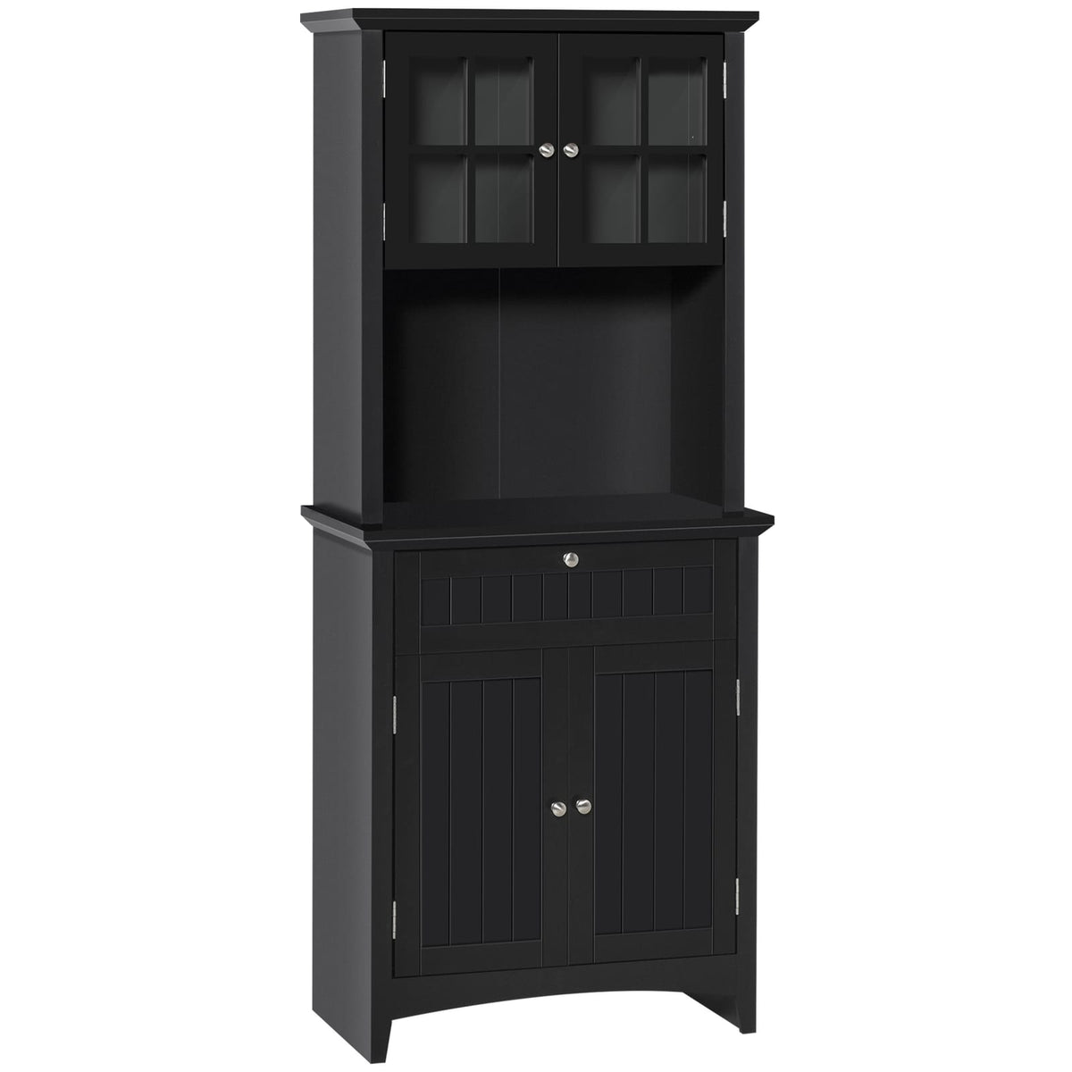 Black Kitchen Buffet with Hutch - Storage Cabinet MDF