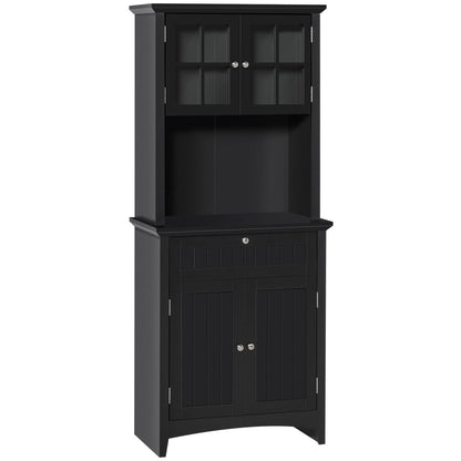 Black Kitchen Buffet with Hutch - Storage Cabinet MDF