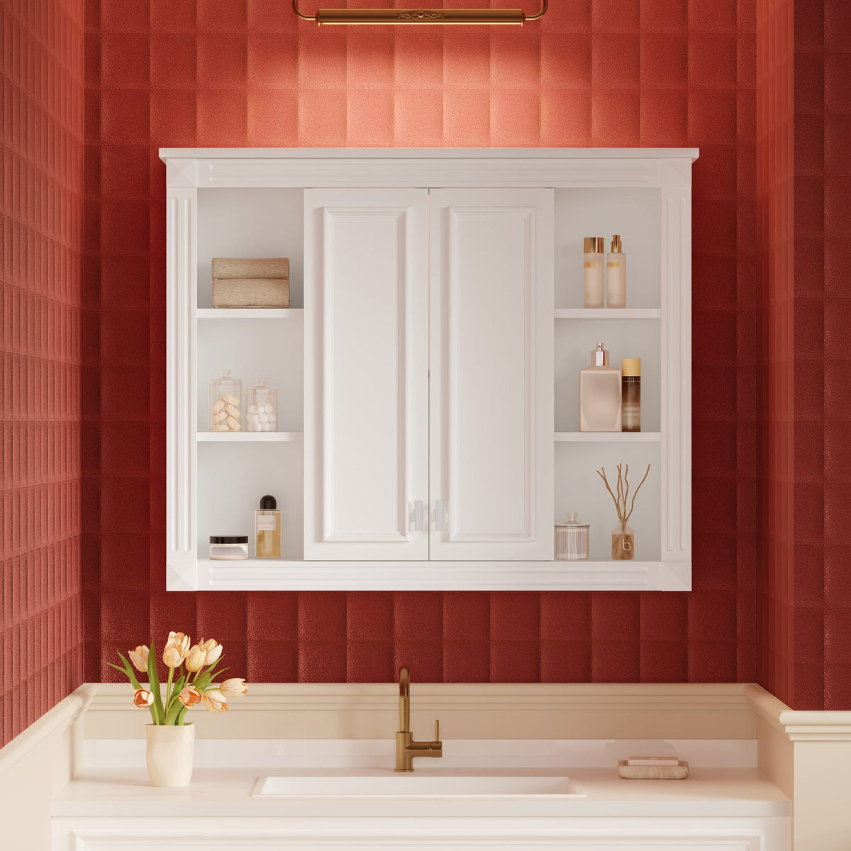 Modern Wall Mounted Bathroom Cabinet with Adjustable Shelves in White