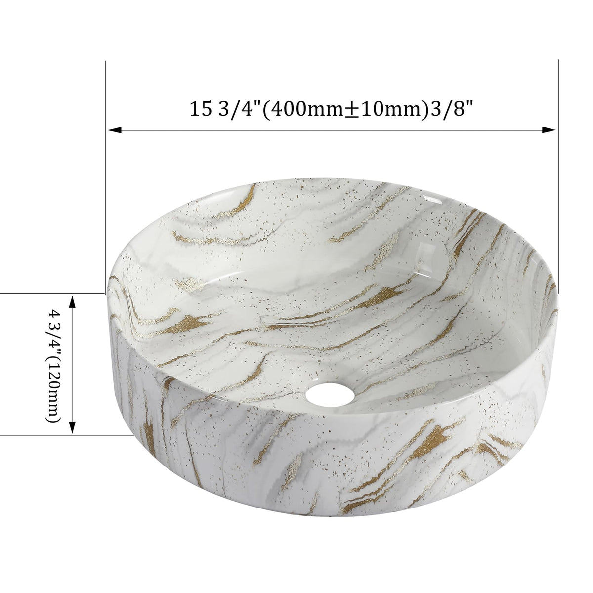 White Gold Ceramic Bathroom Vanity Sink - Above Counter Basin