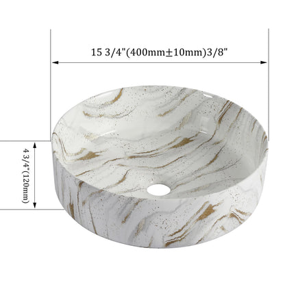 White Gold Ceramic Bathroom Vanity Sink - Above Counter Basin