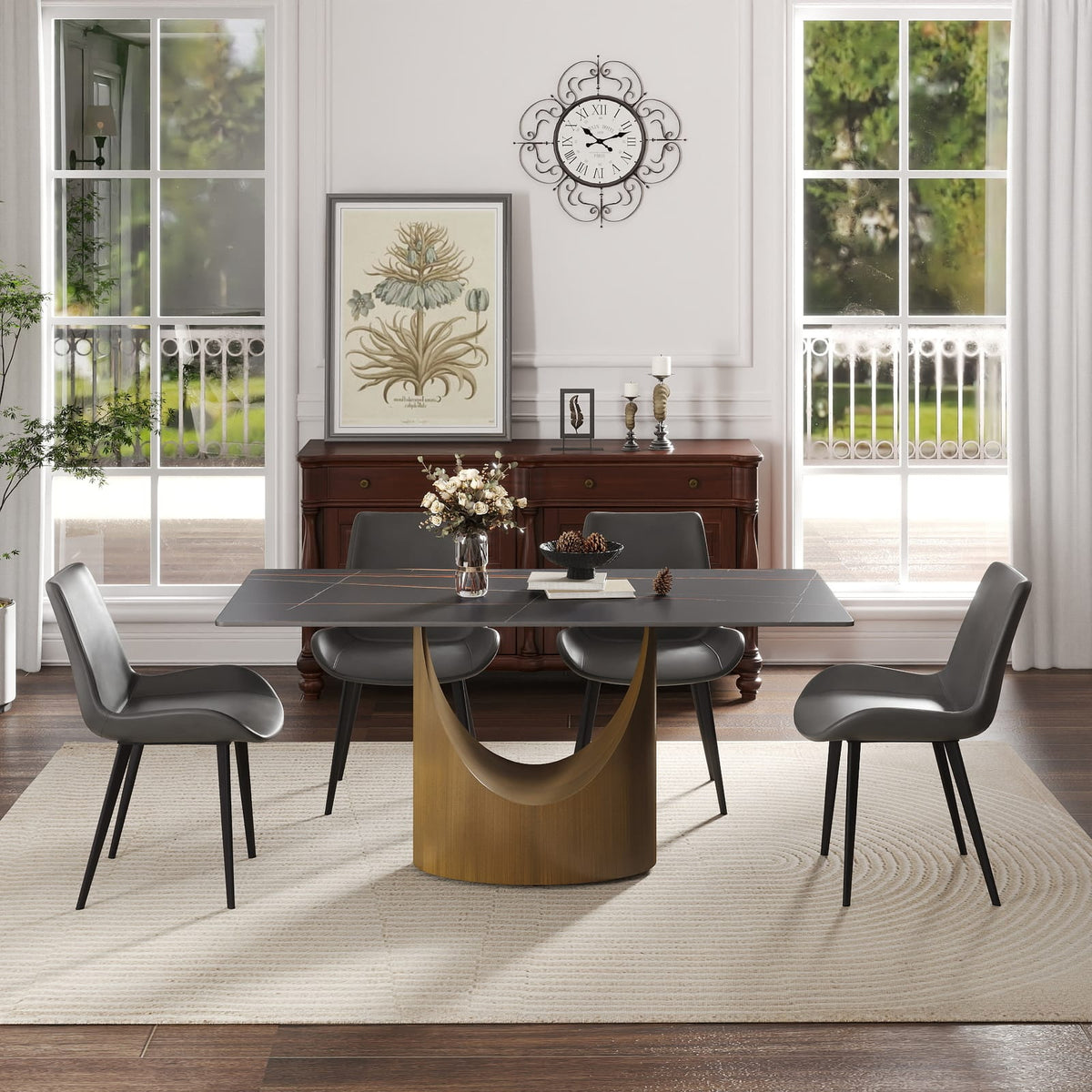 63 inch Modern Rectangular Dining Table in Sintered Stone Black