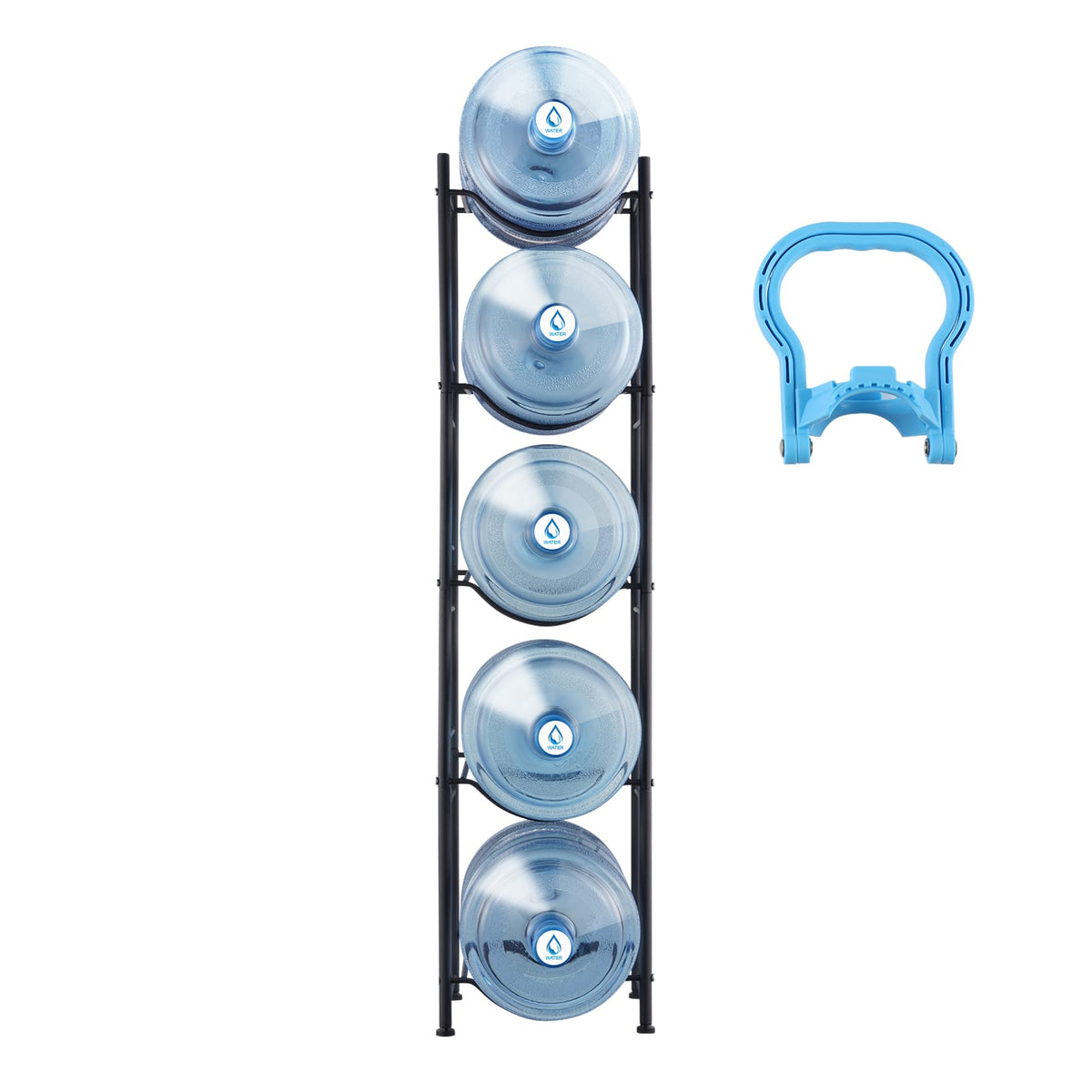 Black Iron 5 Tier Water Jug Holder - Shelf for Bottles for Living Room