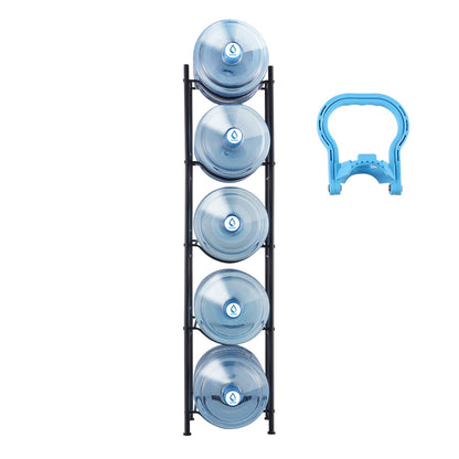 Black Iron 5 Tier Water Jug Holder - Shelf for Bottles for Living Room