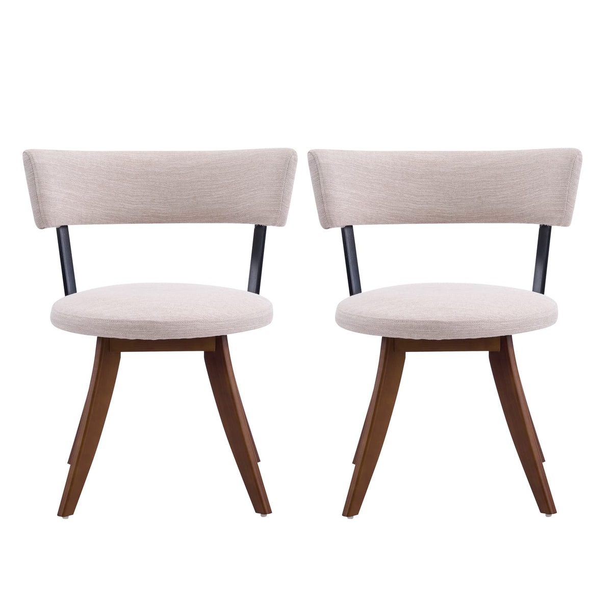 Beige Walnut Dining Chairs Set of 2 - Modern Upholstered Chairs