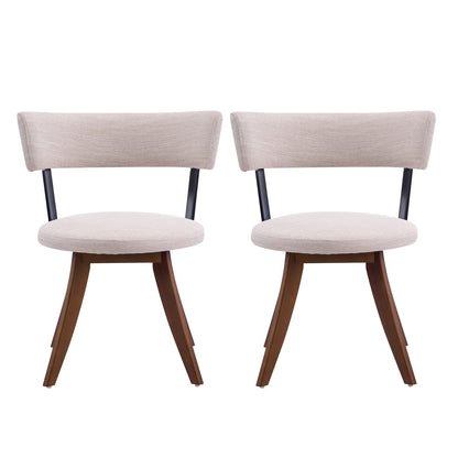 Beige Walnut Dining Chairs Set of 2 - Modern Upholstered Chairs
