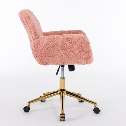 Pink Upholstered Office Chair - Study Desk Chair with Golden Base