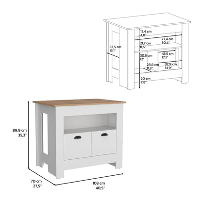 35" White Kitchen Island with Storage