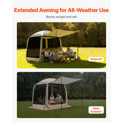 6 Person Beige Steel Pop Up Screen Tent